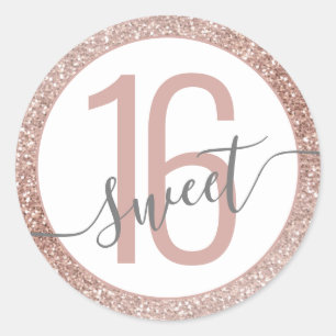 Ro Glitter Ombre Grått Birthday Sweet 16 Runt Klistermärke