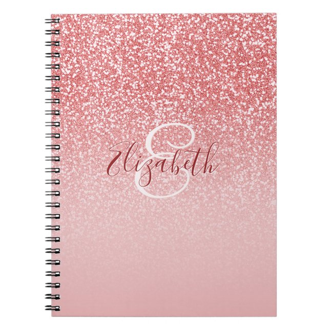 Ro Glitter Ombre Monogram Personlig, Guld Anteckningsbok (Framsidan)