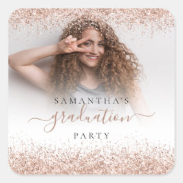 Ro Glitter Photo Namn Grad 2022 Party Fyrkantigt Klistermärke