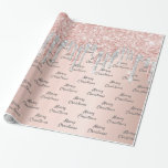 Ro glitter rosa silver gnistra jul vid guldet presentpapper<br><div class="desc">Elegant,  klassisk,  glamorös och feminin stil party som är papper. En gigantisk rosa,  ro guld faux metallic,  foil tittar bakgrund som dekorerats med faux ro guld och silver glitter droppar. Texten: God jul är skriven med ett modernt handskript i stil. Grått brev.</div>