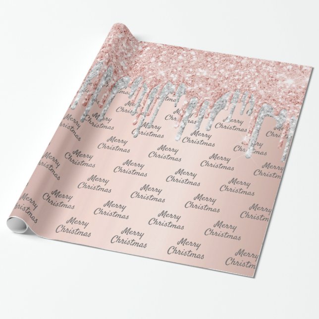 Ro glitter rosa silver gnistra jul vid guldet presentpapper (Utrullad)