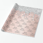 Ro glitter rosa silver gnistra jul vid guldet presentpapper<br><div class="desc">Elegant,  klassisk,  glamorös och feminin stil party som är papper. En gigantisk rosa,  ro guld-bakgrund som dekoreras med faux ro guld och silver glitter. Texten: God jul är skriven med ett modernt handskript i stil. Grått brev.</div>