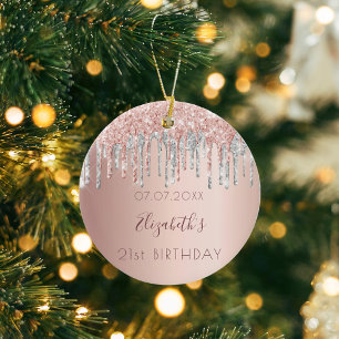 Ro glitter rosa-vänner silver julgransprydnad keramik