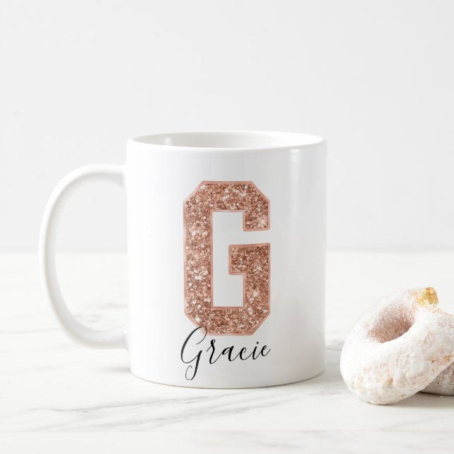 Ro Glitter Varsity Brev Monogram G Kaffemugg (Med munk)