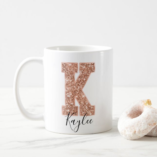 Ro Glitter Varsity Brev Monogram K Kaffemugg (Med munk)