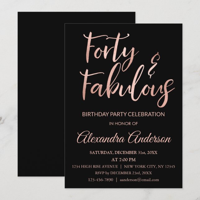 Ro Gold Foil 4ty and Fabulous Birthday Inbjudningar (Fram/baksida)