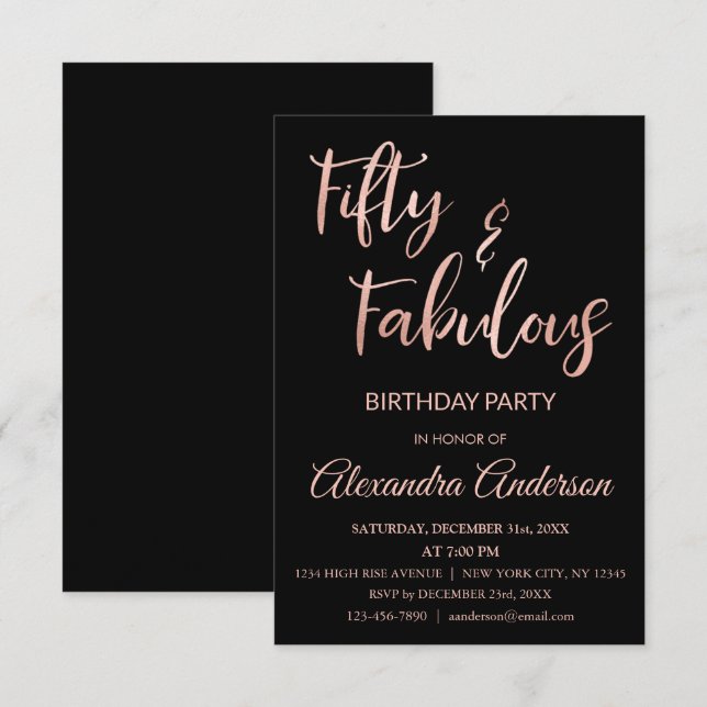 Ro Gold Foil Femty och Fabulous Inbjudningar (Fram/baksida)