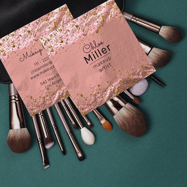 Ro Gold Foil Glittery Snyggt Glam Makeup Artist Fyrkantigt Visitkort (Skapare uppladdad)
