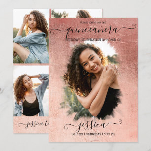 Ro Gold Foil Halo Photo Collage Quinceañera Inbjudningar