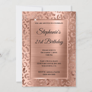 Ro Gold Foil Leopard Glam 21:a födelsedagen Inbjudningar