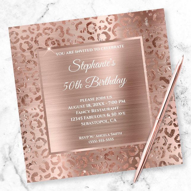 Ro Gold Foil Leopard Glam 50:e födelsedagen Inbjudningar (Skapare uppladdad)