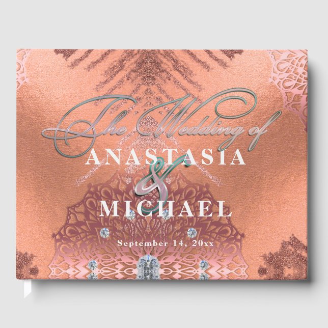 Ro Gold Foil Luxury Glam Elegant Snyggt Bröllop Gästböcker (Framsida)