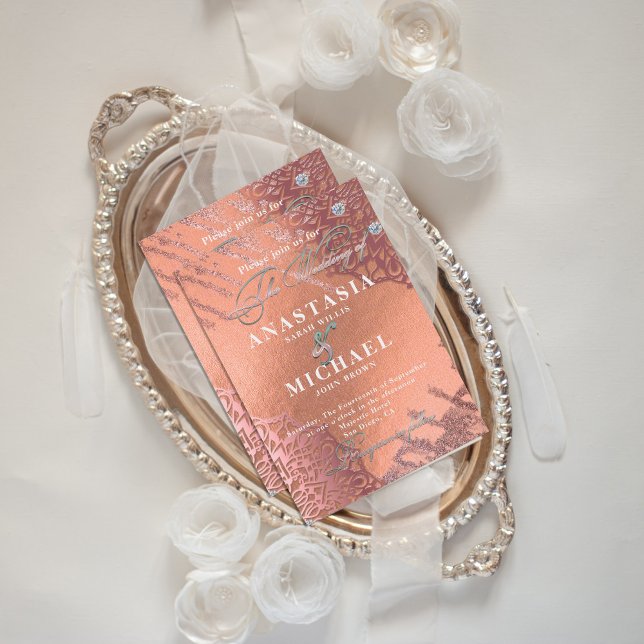 Ro Gold Foil Luxury Glam Elegant Snyggt Bröllop Inbjudningar (Skapare uppladdad)