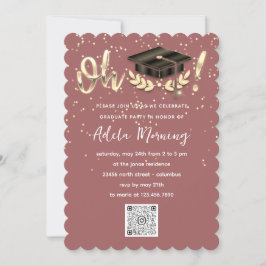 Ro Golden Confetti Student Party QR-kod Inbjudningar