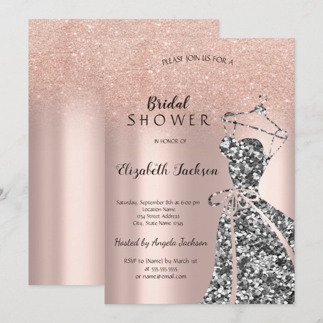 Ro GoldGlitter Bokeh,Sequins Dress-Möhippa Inbjudningar (Fram/baksida)