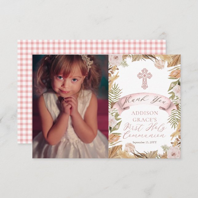 Ro | Grasses Blommigt Girl First Heliga Communion Tack Kort (Fram/baksida)