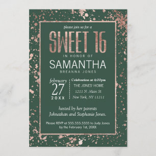 Ro Grönt Paint Splatters Sweet 16 Inbjudningar