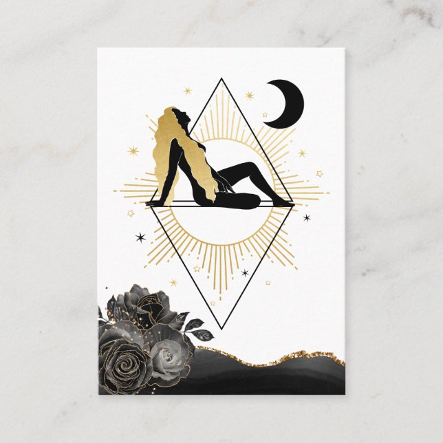 *~* Ro gudinna Black Guld Yoga Måne Triangle Visitkort (Framsida)