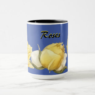 "Ro" Gul ros på blåkaffe Mugg