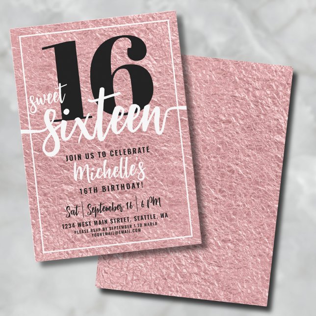 Ro Guld 16:e Födelsedagsfesten Inbjudningar (Rose Gold Sweet Sixteen 16th Birthday Party Invitation)