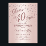 Ro Guld 40:e födelsedag Party Inbjudningar<br><div class="desc">Fågelpartiets 40:e inbjudan till Elegant med faux glitter ro guld och folieeffekt. Sparkade glitter-diamanter konfigurerar och snyggtar typsnittet inbjudan. Glam  rosa och vit. Skål till 40 år! Berätta om du behöver anpassa dig ytterligare.</div>
