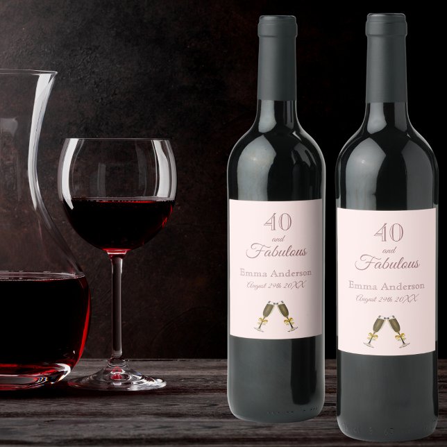 Ro guld 40 fantastiska födelsedagsfest rosa monogr vinflaska etikett (Skapare uppladdad)