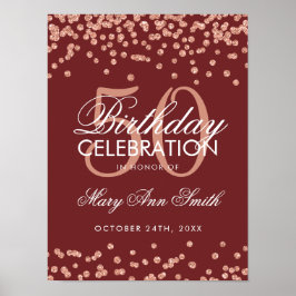 Ro Guld 50:e födelsedag Glitter Konfetti Burgundy Poster