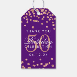 Ro Guld 50:e födelsedag Tack Konfetti Lila Presentetikett