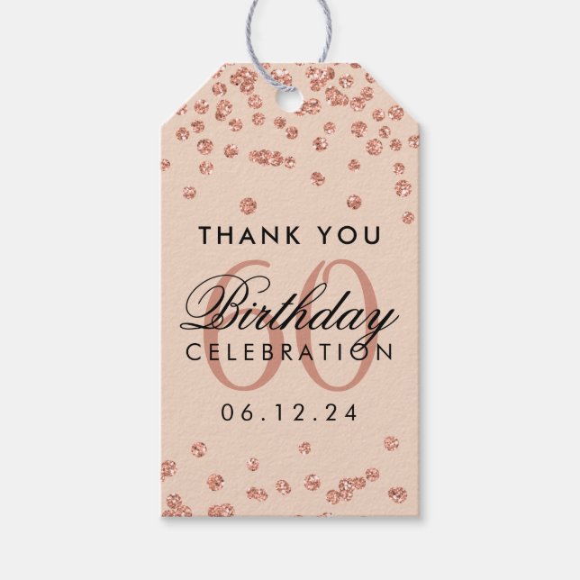 Ro Guld  60:e födelsedagskonfetti Tack Presentetikett (Framsidan)