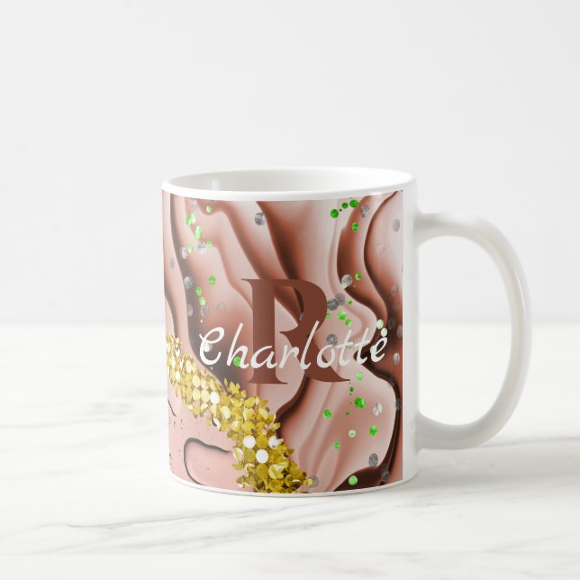 Ro Guld Agat och Vatten droppar |Guld Bling Monogr Kaffemugg (Höger)