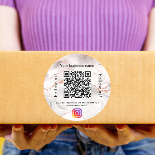 Ro guld agate marble business qr code instagram runt klistermärke