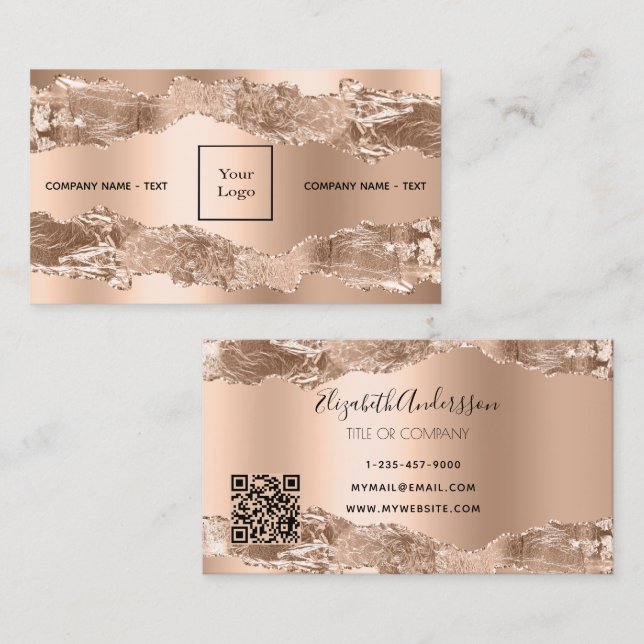Ro guld agate marble logotyp QR-kod Visitkort (Fram/baksida)