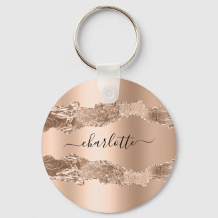 Ro guld agate marble namn skript nyckelring