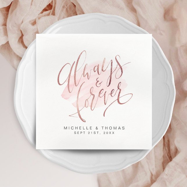 Ro Guld  alltid och för Bröllop Pappersservett (Rose Gold Blush Always And Forever Script Wedding Napkins)