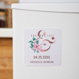 Ro guld ampersand blommigt bröllop spara datum magnet