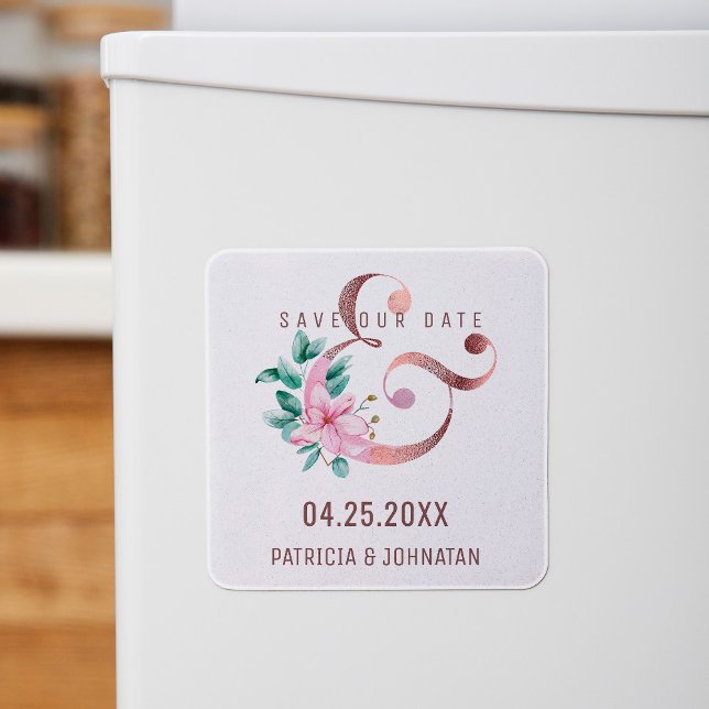 Ro guld ampersand blommigt bröllop spara datum magnet (Skapare uppladdad)