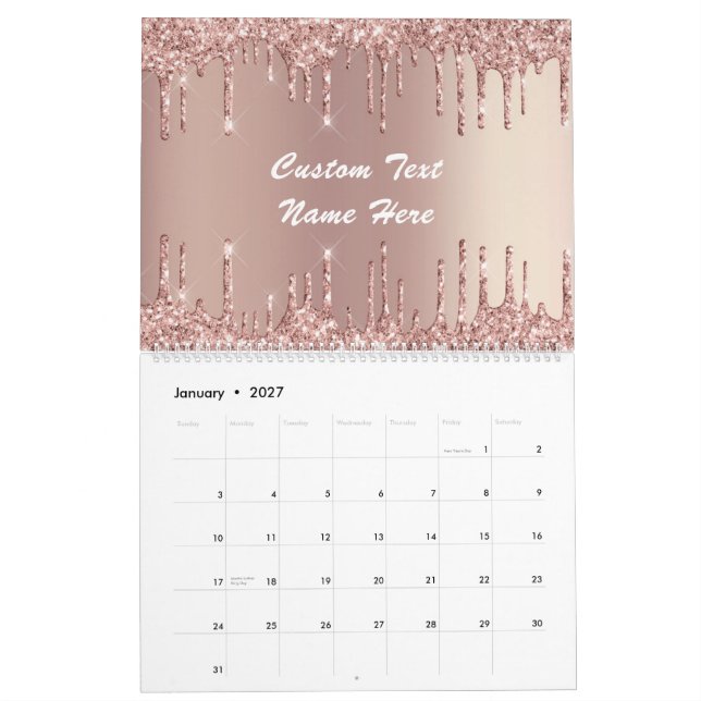 Ro Guld  Anpassningsbar Glitter-textutlämningskale Kalender (Jan 2027)