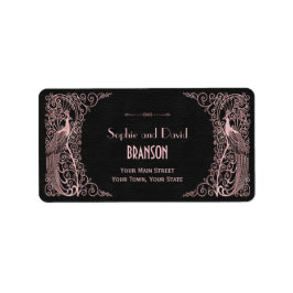 Ro Guld Art Deco Peacocks Black Bröllop Adressetikett