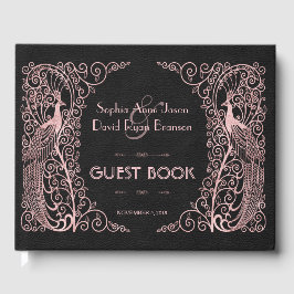 Ro Guld Art Deco Peacocks Black Bröllop Gästböcker