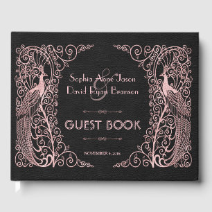 Ro Guld Art Deco Peacocks Black Bröllop Gästböcker
