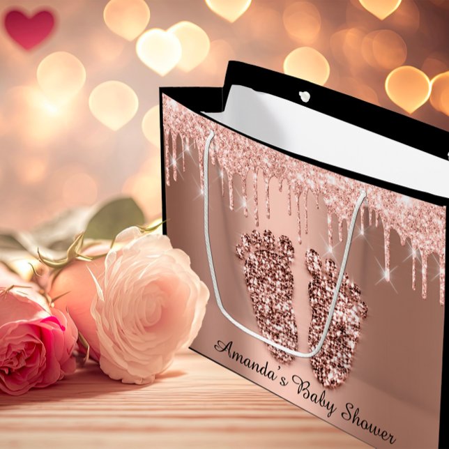 Ro Guld Baby Shower Feet Boy Girl Namn (Rose Gold Baby Shower Feet Boy Girl Name Large Gift Bag)