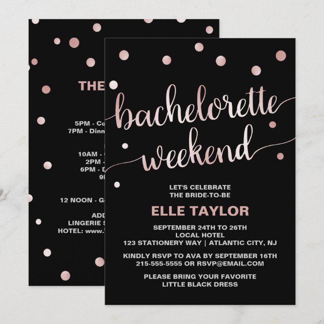 Ro Guld Bachelorette Helg med Italien Inbjudningar (Fram/baksida)