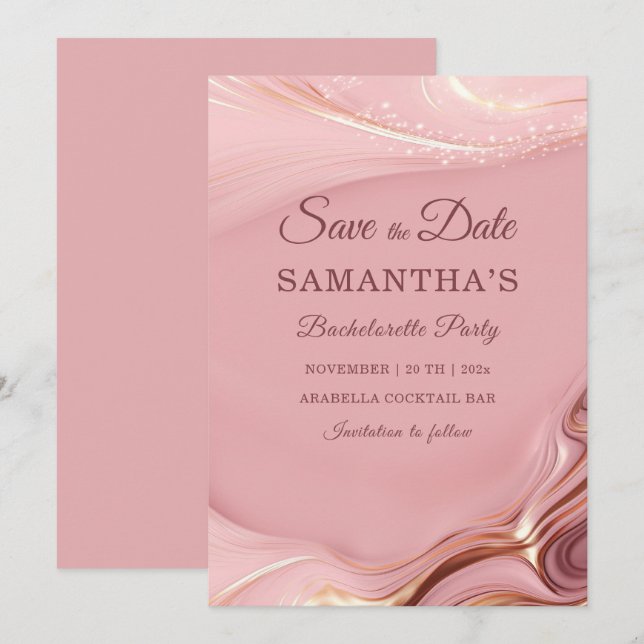 Ro Guld Bachelorette Party Save Date Ideas Inbjudningar (Fram/baksida)