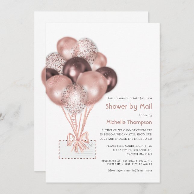 Ro Guld Balloon Baby eller Möhippa med post Inbjudningar (Fram/baksida)