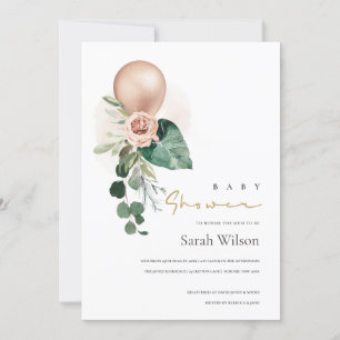 RO GULD BALLOON BLOMMIGT BUNCH BABY SHOWER INBJUDA TACK KORT