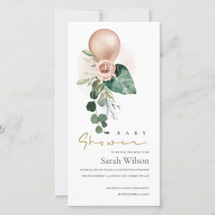 RO GULD BALLOON BLOMMIGT BUNCH BABY SHOWER INBJUDA TACK KORT