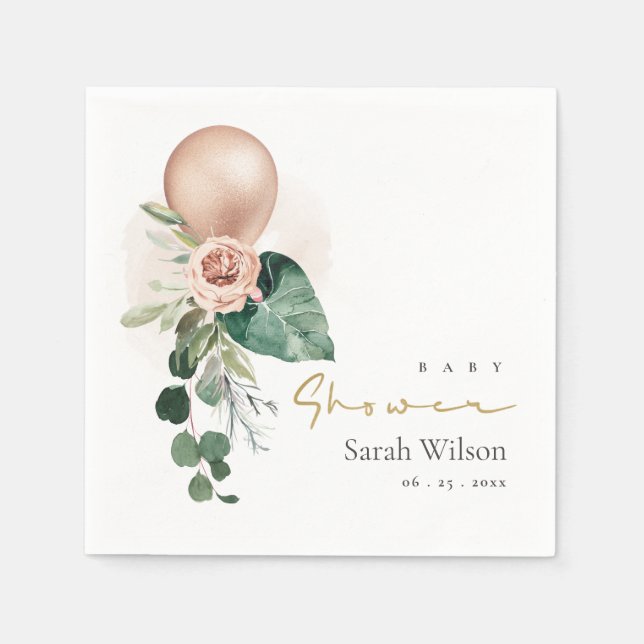 RO GULD BALLOON PEACH BLOMMIGT BUNCH BABY SHOWER PAPPERSSERVETT (Framsidan)