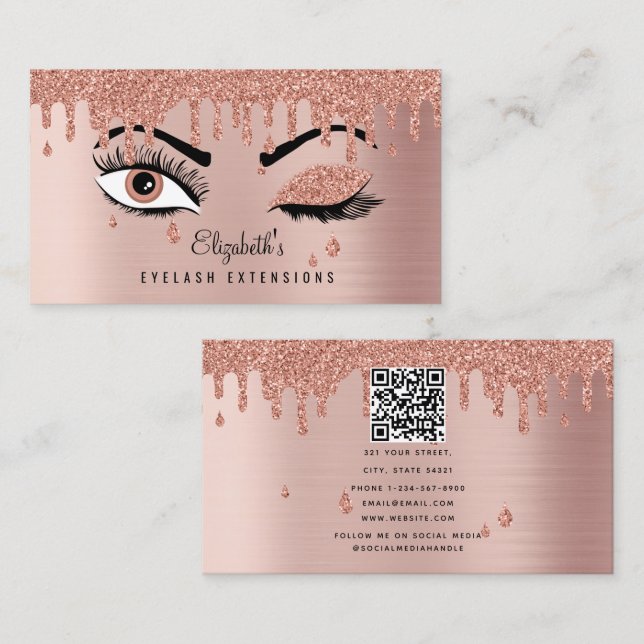 Ro Guld Beauty Makeup Artist Eyelash QR-kod Visitkort (Fram/baksida)