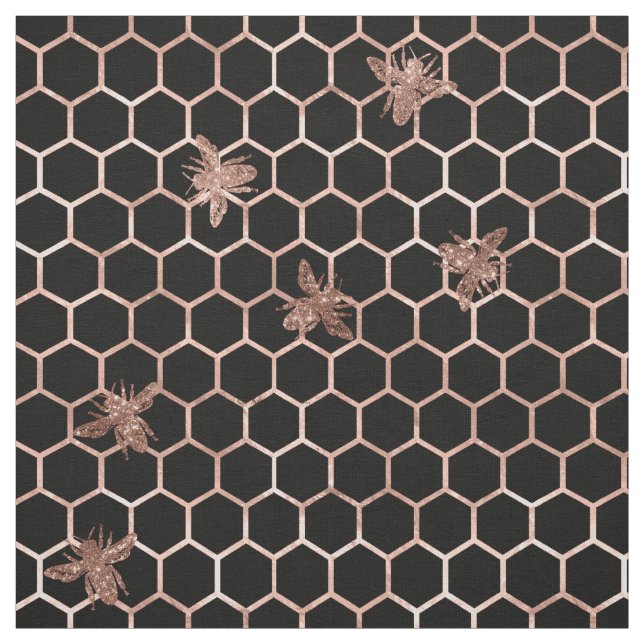 Ro Guld Bees and Honeycomb on Black Tyg (Provkarta)