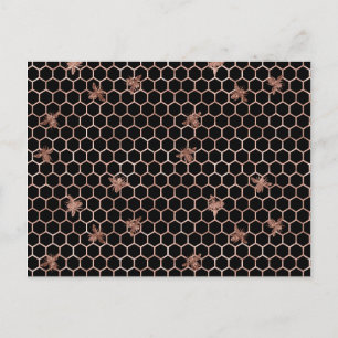 Ro Guld Bees and Honeycomb on Black Vykort